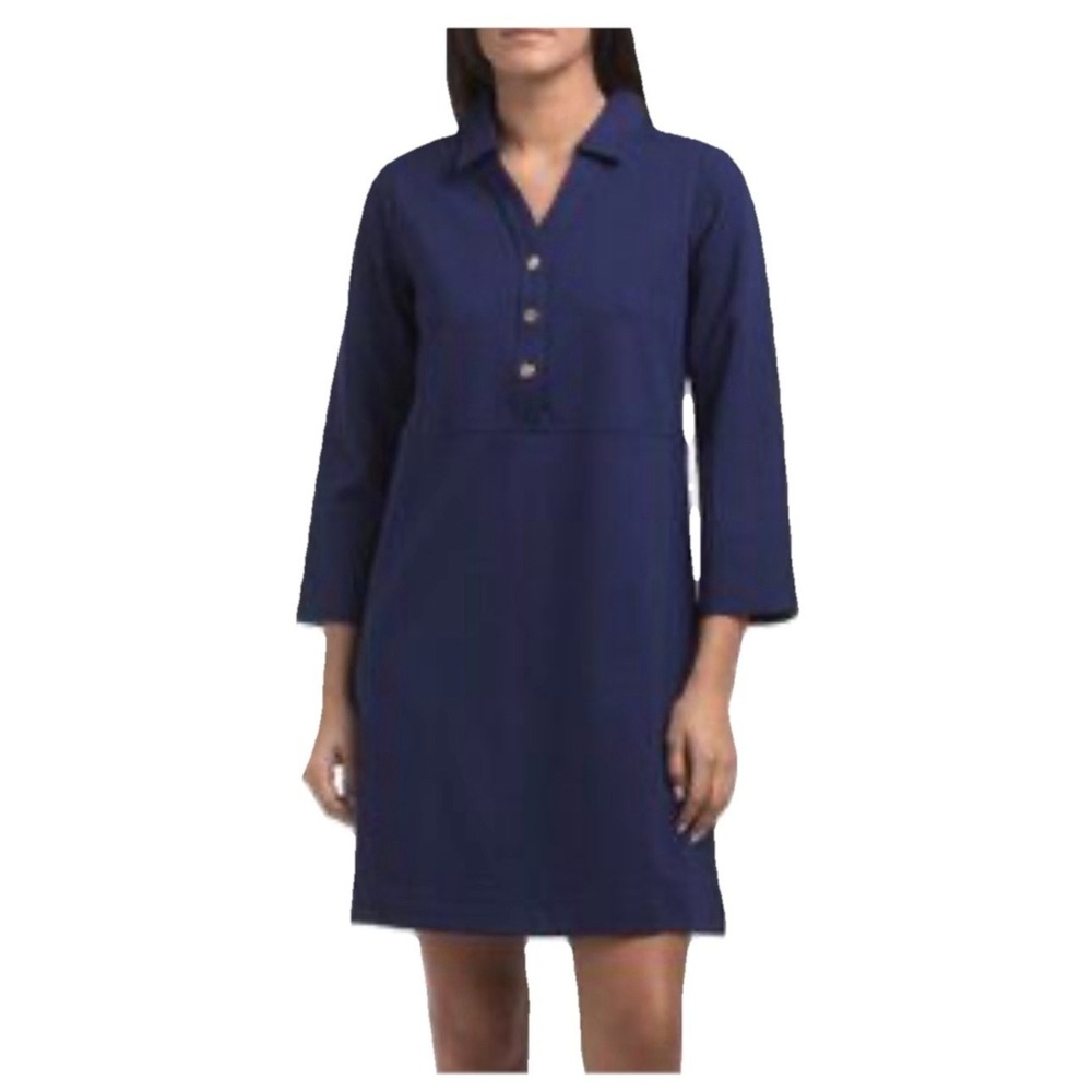 Draper James Lyla Dress Blue XL Long‎ Sleeve Ponte Pullover 3 Button Front
